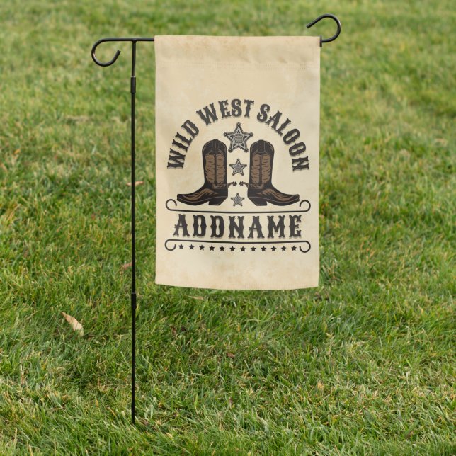 Western Cowboy Boots ADD NAME Sheriff Spurs Saloon Garden Flag (In SItu)