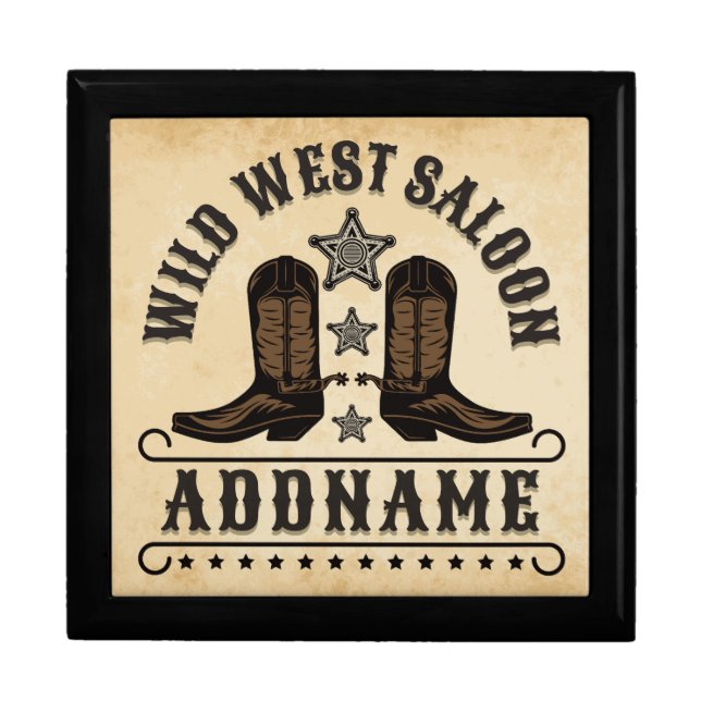 Western Cowboy Boots ADD NAME Sheriff Spurs Saloon Gift Box (Front)