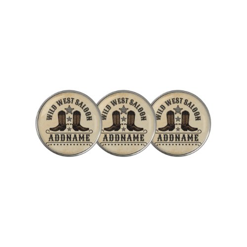Western Cowboy Boots ADD NAME Sheriff Spurs Saloon Golf Ball Marker