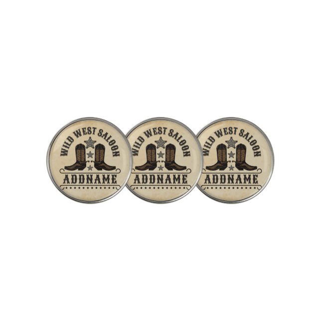 Western Cowboy Boots ADD NAME Sheriff Spurs Saloon Golf Ball Marker (3 Up)