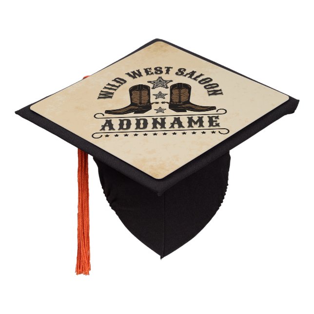 Western Cowboy Boots ADD NAME Sheriff Spurs Saloon Graduation Cap Topper (Angled)