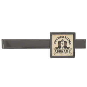 Western Cowboy Boots ADD NAME Sheriff Spurs Saloon Gunmetal Finish Tie Bar