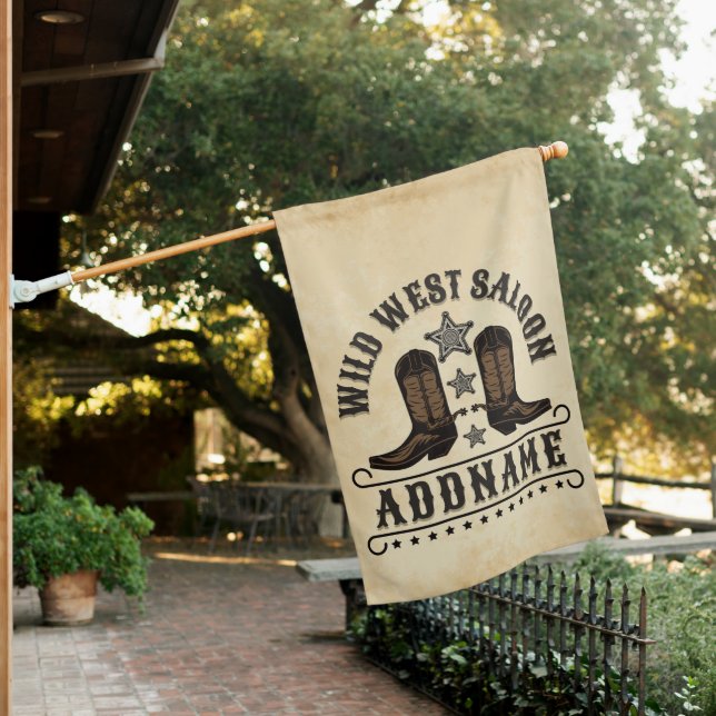 Western Cowboy Boots ADD NAME Sheriff Spurs Saloon House Flag (In SItu)