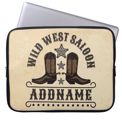 Western Cowboy Boots ADD NAME Sheriff Spurs Saloon Laptop Sleeve