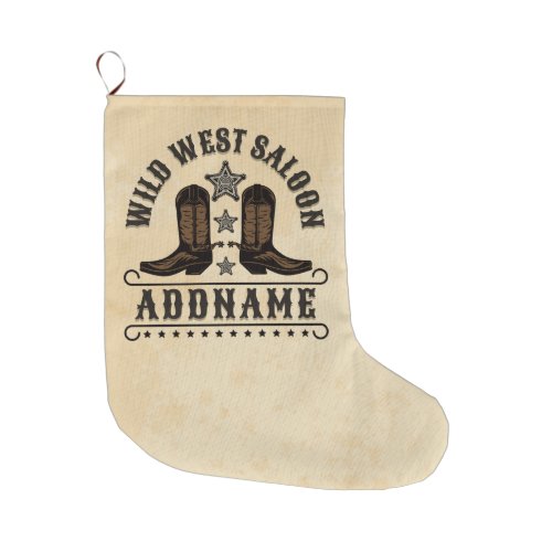 Western Cowboy Boots ADD NAME Sheriff Spurs Saloon Large Christmas Stocking