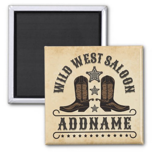 Western Cowboy Boots ADD NAME Sheriff Spurs Saloon Magnet