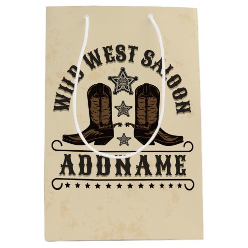 Western Cowboy Boots ADD NAME Sheriff Spurs Saloon Medium Gift Bag