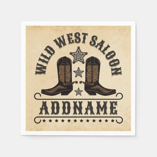 Western Cowboy Boots ADD NAME Sheriff Spurs Saloon Napkins
