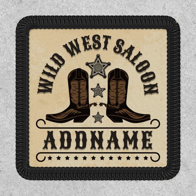Western Cowboy Boots ADD NAME Sheriff Spurs Saloon Patch (Front)
