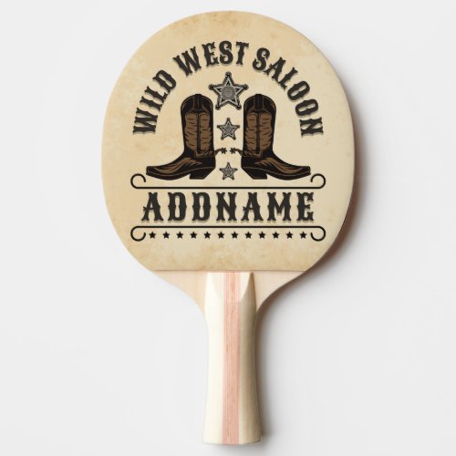 Western Cowboy Boots ADD NAME Sheriff Spurs Saloon Ping Pong Paddle