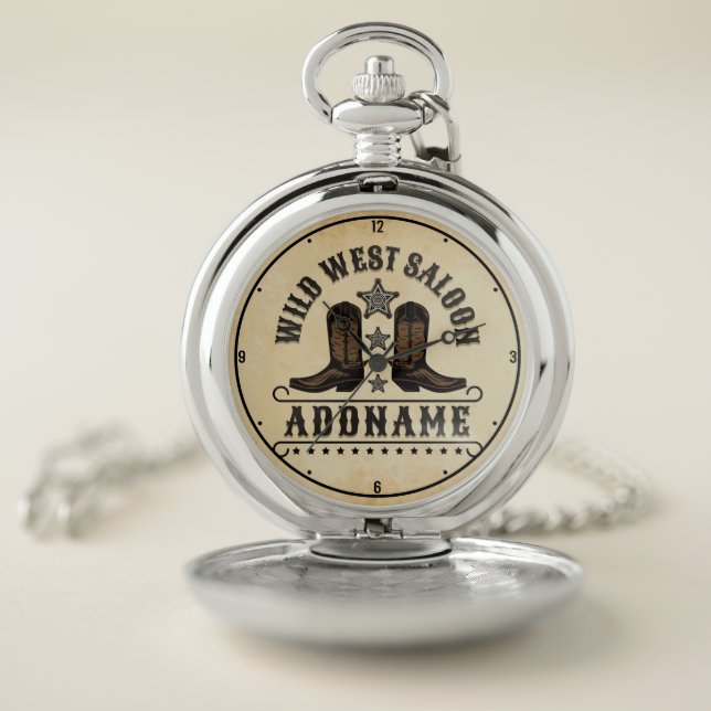 Western Cowboy Boots ADD NAME Sheriff Spurs Saloon Pocket Watch (Inside)