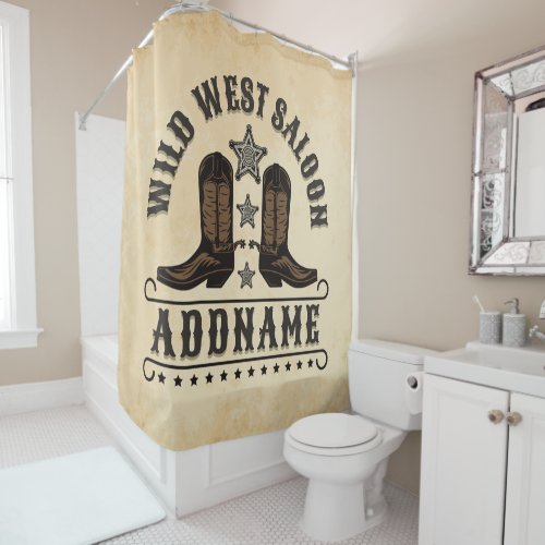 Western Cowboy Boots ADD NAME Sheriff Spurs Saloon Shower Curtain