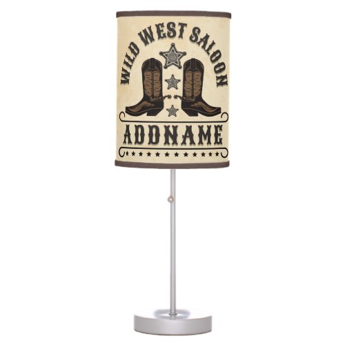 Western Cowboy Boots ADD NAME Sheriff Spurs Saloon Table Lamp