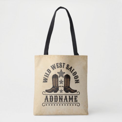 Western Cowboy Boots ADD NAME Sheriff Spurs Saloon Tote Bag