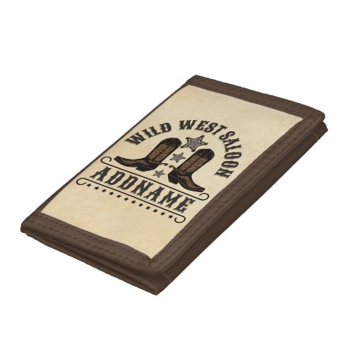 Western Cowboy Boots ADD NAME Sheriff Spurs Saloon Trifold Wallet