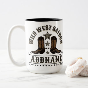 Western Cowboy Boots ADD NAME Sheriff Spurs Saloon Two-Tone Coffee Mug