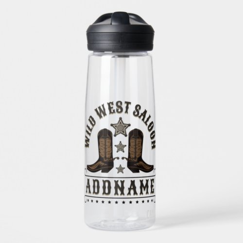 Western Cowboy Boots ADD NAME Sheriff Spurs Saloon Water Bottle