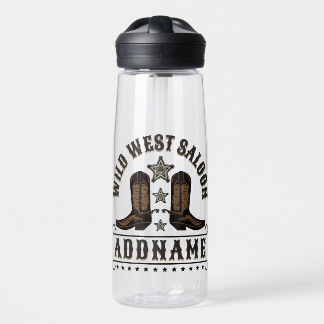 Western Cowboy Boots ADD NAME Sheriff Spurs Saloon Water Bottle (Front)
