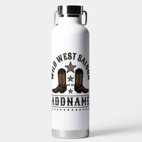 Western Cowboy Boots ADD NAME Sheriff Spurs Saloon Water Bottle