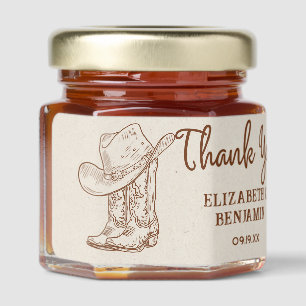 Western Cowboy Boots Barn Wedding Script Thank you Honey Jar Favors