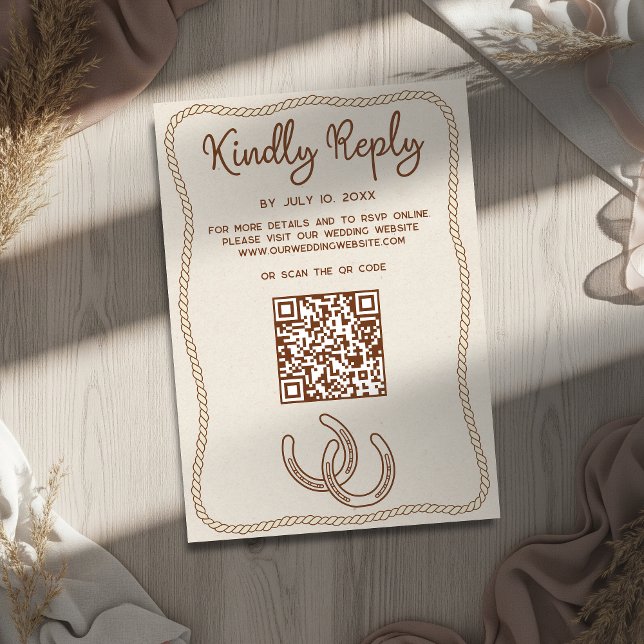Western Cowboy Boots Barn Wedding Website QR Code RSVP Card (Creator Uploaded)