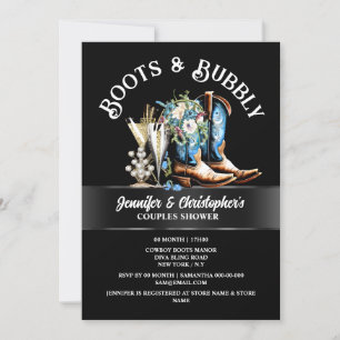 Western cowboy boots black blue bubbly chic invitation