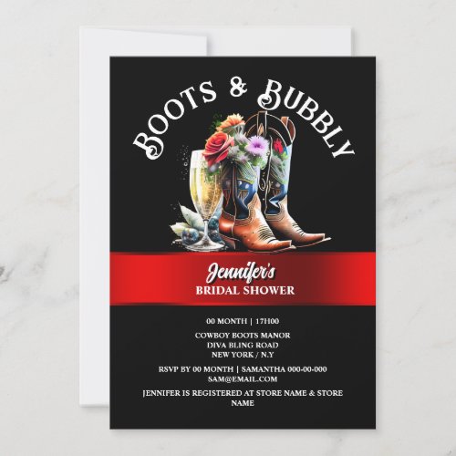 Western cowboy boots black red bubbly chic  invitation
