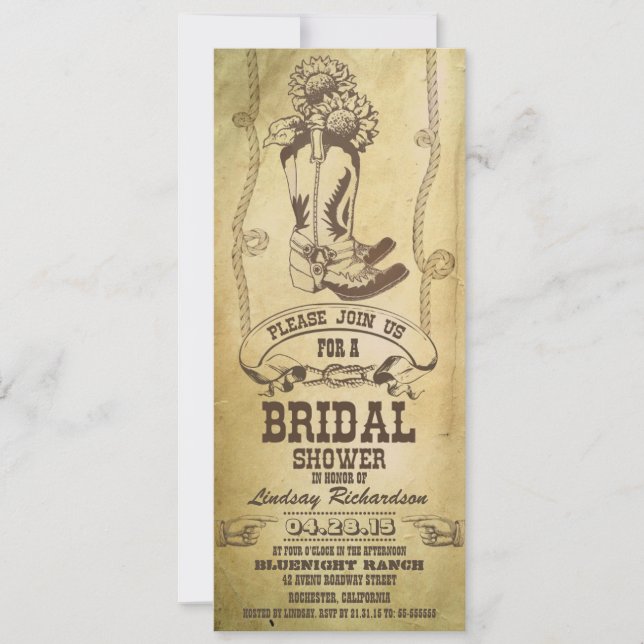 western cowboy boots bridal shower invitations (Front)