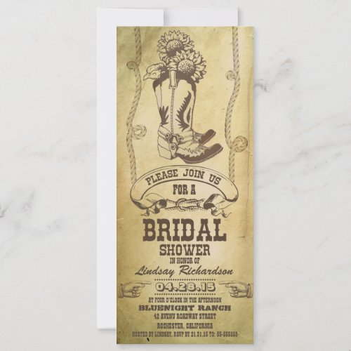 western cowboy boots bridal shower invitations