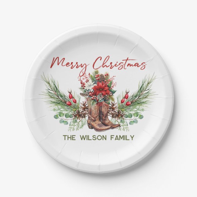 Western Cowboy Boots Chirstmas Party Paper Plates (Front)