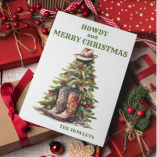 Western Cowboy Boots Christmas Tree Holiday Card