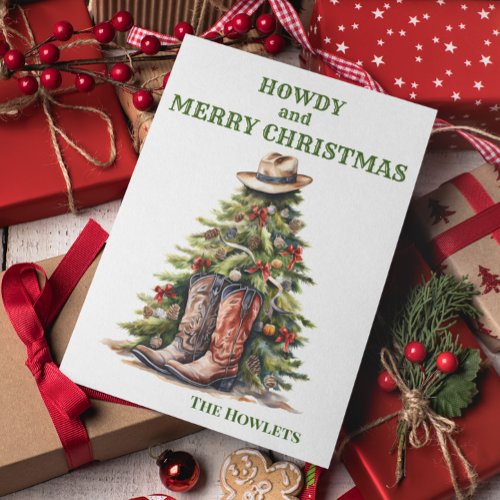 Western Cowboy Boots Christmas Tree Holiday Card