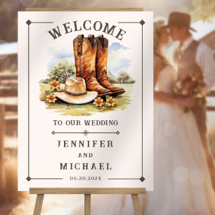 Western Cowboy Boots Country Wedding Welcome Sign
