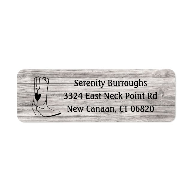 Western Cowboy Boots Country Wood Cowgirl Wedding Label (Front)