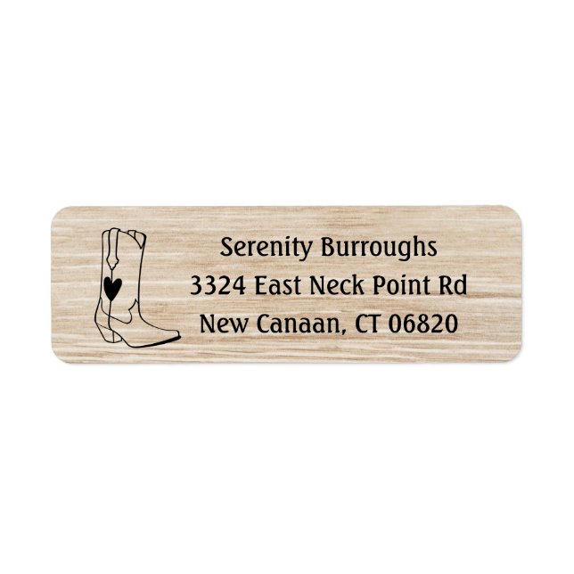 Western Cowboy Boots Country Wood Cowgirl Wedding Label (Front)