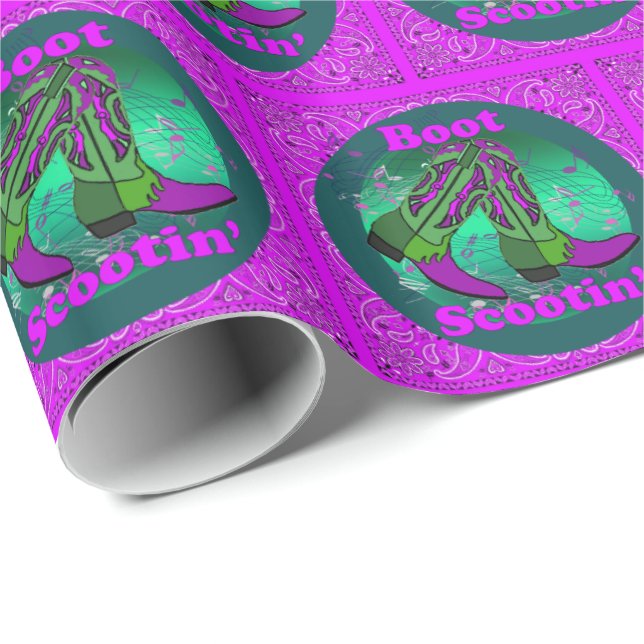 Western Cowboy Boots Dance Boot Scootin' Wrapping Paper (Roll Corner)