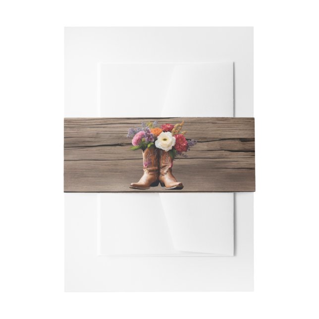 Western Cowboy Boots Floral Elegant Mason Jar Invitation Belly Band (Front Example)