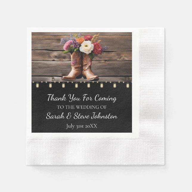 Western Cowboy Boots Floral Elegant Mason Jar Napkins (Front)