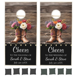 Western Cowboy Boots Floral Elegant Wedding Cornhole Set