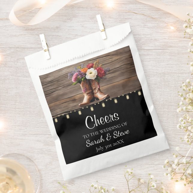 Western Cowboy Boots Floral Elegant Wedding Favor Bag (Clipped)