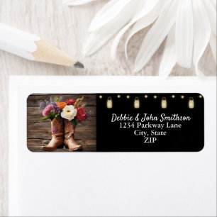 Western Cowboy Boots Floral Elegant Wedding Label