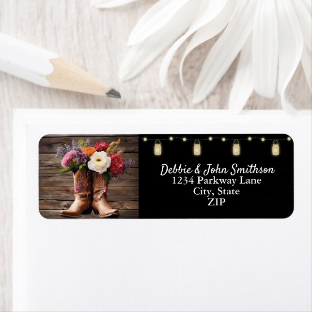 Western Cowboy Boots Floral Elegant Wedding Label (Insitu)