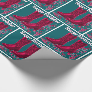 Western  Cowboy Boots Happy Birthday Gift Wrap