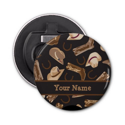 Western Cowboy Boots Hats Black Name Personalized Bottle Opener