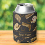 Western Cowboy Boots Hats Black Name Personalized Can Cooler at Zazzle