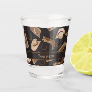 Western Cowboy Boots Hats Black Name Personalized Shot Glass