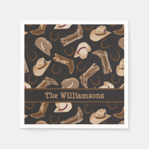 Western Cowboy Boots Hats Brown Black Name Custom Napkins