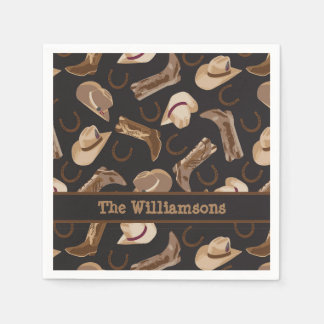 Western Cowboy Boots Hats Brown Black Name Custom Napkins