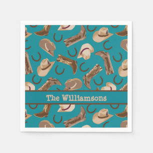 Western Cowboy Boots Hats Turquoise Name Custom Napkins