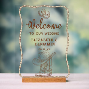Western Cowboy Boots Horseshoe Wedding Welcome Acrylic Sign